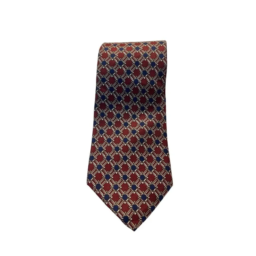 Saks Fifth‎ Avenue Geometric Pattern Silk Tie Red Blue Classic Menswear Z-11